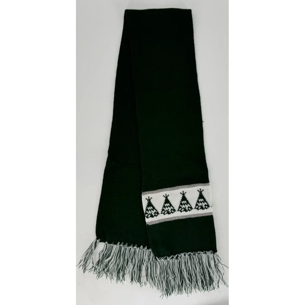 Vintage Scotchlite Reflective Trim Green Christmas Tree Fringe Scarf NWT 61